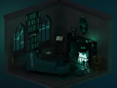 Wizard living-room Low-poly 3D model