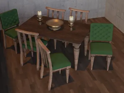 Table Set dining and chairs Low-poly 3D model