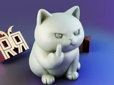 Serious cat middle finger 3D print model