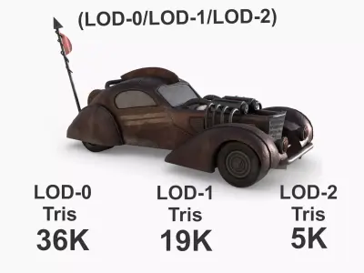 Post Apocalyptic Bugatti Low-poly War Car Game Asset Low-poly 3D model