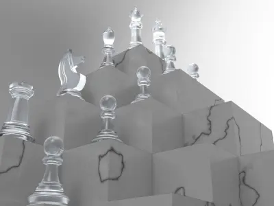 Chess board with pieces 3D model