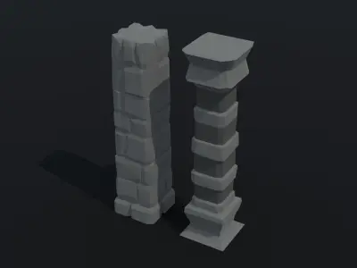 Cartoon fantasy column Polygonal Style Low-poly 3D model