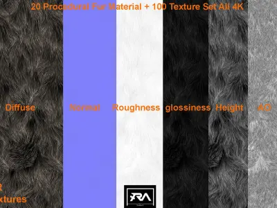 20 Procedural Fur Material Tileable 100 Texture Set  500 Texture Texture