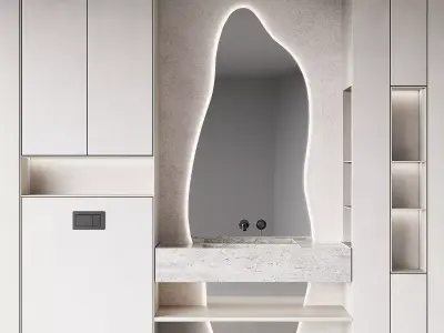 Bathroom kit Minimal furniture Monochrome curved mirror shape 3D model