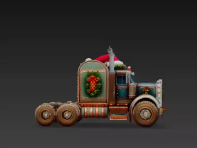 3D Holiday Truck Winter Christmas Scene 3D print model by qamqaam