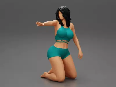 Woman In short and bra Sitting On Knees 3D print model