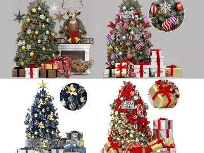 christmas trees and gift boxes collection 01 3D model