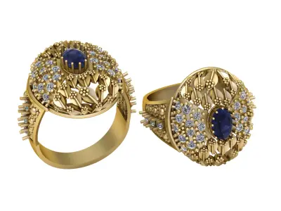 LUXURY DIAMOND AND BLUE SAPPHIRE RING 3D PRINTABLE MODEL 3D print model