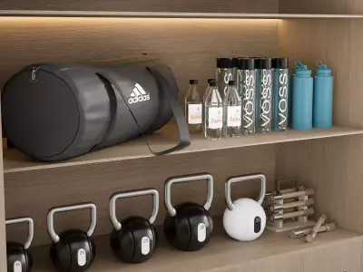 GYM RACK WITH SPORTS EQUIPMENT NO1 A 3D model