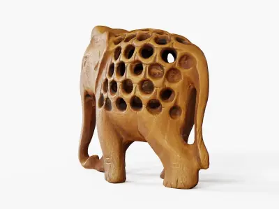 Carved Wood Elephant Figurine 3D model