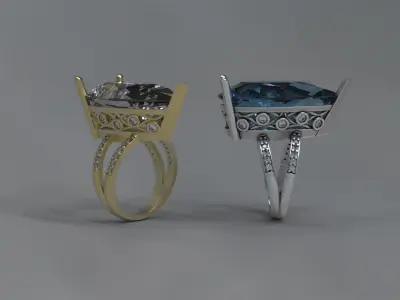 Luxury art-fashion ring with huge central gem 3d model 3D print model