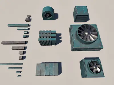Sci-Fi Rooftop Air Conditioning System Kitbash Set Low-poly 3D model