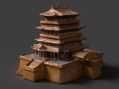 Chinese ancient building figure  Low-poly 3D model