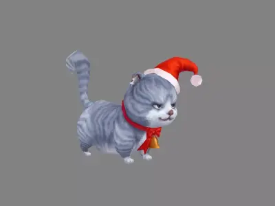 cartoon christmas fat cat - grey Low-poly 3D model