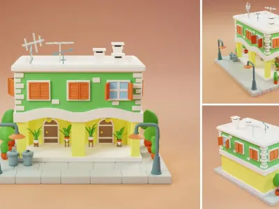 Cartoon City Islands Exteriors Low-poly 3D model