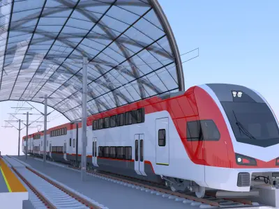 Station with Stadler train USA 3D model