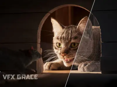 Grey Tabby Cat Rig - MAYA 3D model