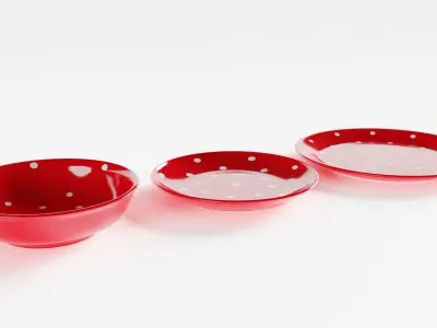 Polka Dot Bowl and Plates 3D model