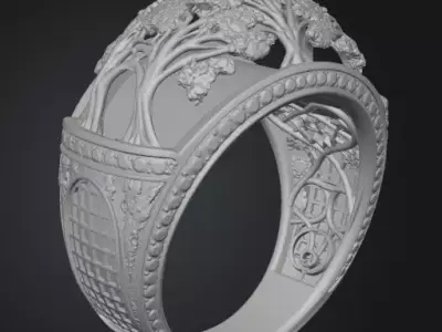 Ornamental Tree Ring 3D Printable Luxury Ring No Gemstone 3D print model