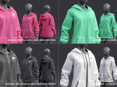 Nike Zip-up Hoodie fully zipped 3D model