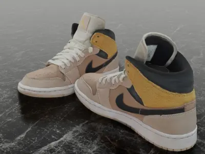NIKE AIR JORDAN 1 MID SE BEIGE 3D SHOES Low-poly 3D model