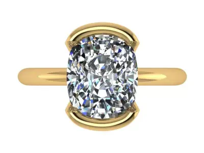 half bezel solitaire elongated cushion ring open shank  3D print model