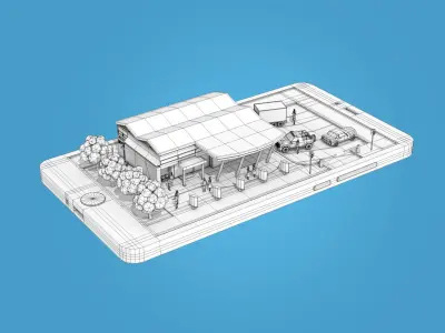 Cartoon Supermarket on Phone screen  Low-poly 3D model