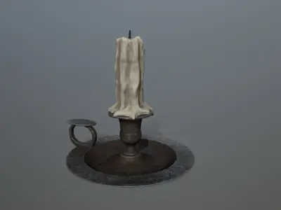 Candlestick candle on metal plate Low-poly 3D model