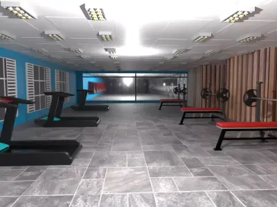 Fitness hall - sports equipment Low-poly 3D model
