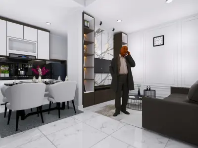 Luxury Modern Interior Design Guest Living room with Kitchen  3D model