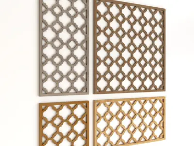 Wood Arabic Islamic pattern decorative grill screen 3D model 7