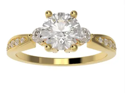 3 Stones engagement ring with side stones 3D print model