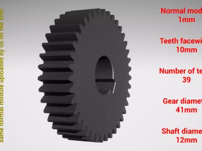 Cylindrical gear - paired - z39 m1 D41 d12 3D print model
