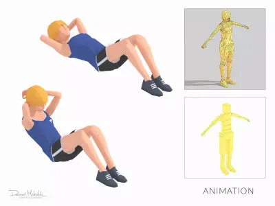 Abdominal Crunches  Exercise Woman Animation Low-poly 3D model