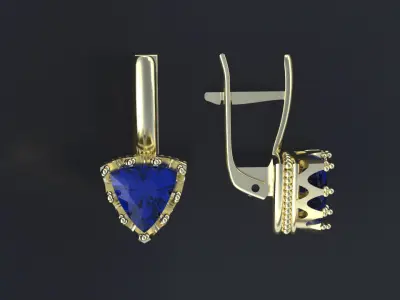 Earrings with antic gem for CNC model or 3D print model