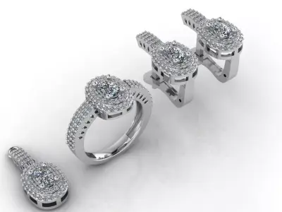 Mini Set Ring Pendant Earrings STL 3DM Womens Jewelry 3D print model