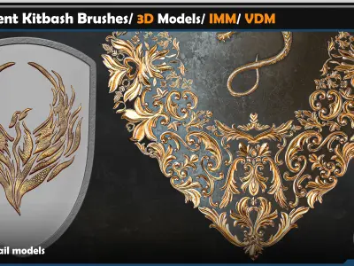 110 Ornament Kitbash Brushes- 3D Models- IMM- VDM Vol 04 3D model
