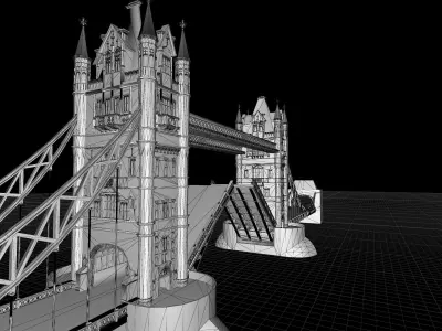 Tower Bridge on Thames in London Low-poly 3D model