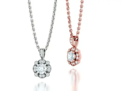 Diamond Pendant Milgrain Design Artdeco Necklace 5mm stone  3D print model