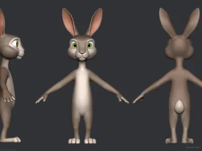 Stylized Cartoon Rabbit - Biped 3D model