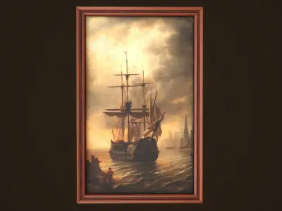 Four paintings with a frame Low-poly 3D model