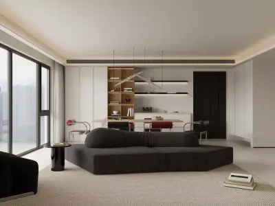 Modern living room dining room interior scenes 255 3D model