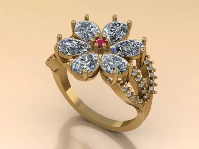 The Royal Blossom Cocktail Ring jewelry 3D model - for Her 3D print model