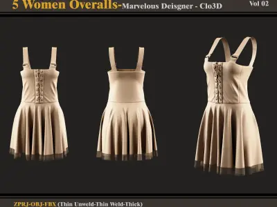 5 Women Overalls-Marvelous Designer-Clo3D-FBX-OBJ 3D model