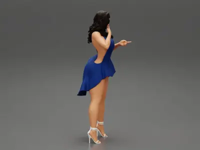 Sexy girl in fashion dress with long hair 3D print model