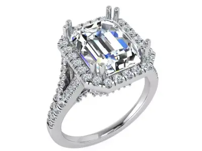 Emerald Halo Split Shank Ring 3565 3D print model