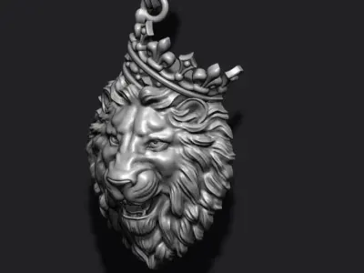 Lion pendant with crown v3 003 3D print model