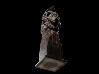 Lion wooden statue Low-poly 3D model