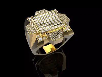 18K Yellow Gold Diamond Rings for Men 6 3D print model