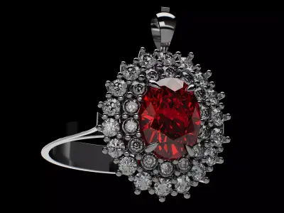 Red Diamond Halo Ring and Pendant 3D print model